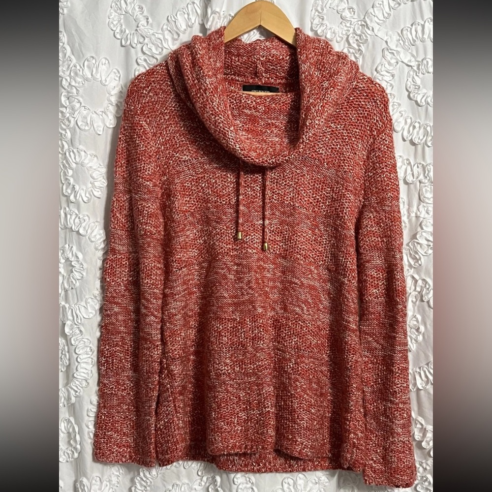 Jones New York Sweater Cowl Neck Orange Woven Pullover Women’s Large